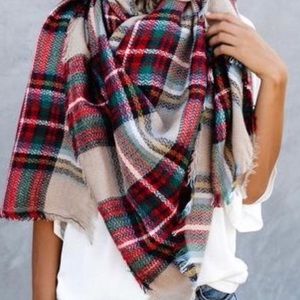 Plaid Tartan Fringe Blanket Scarf Wrap Super Soft Multi Color 56” X 56”